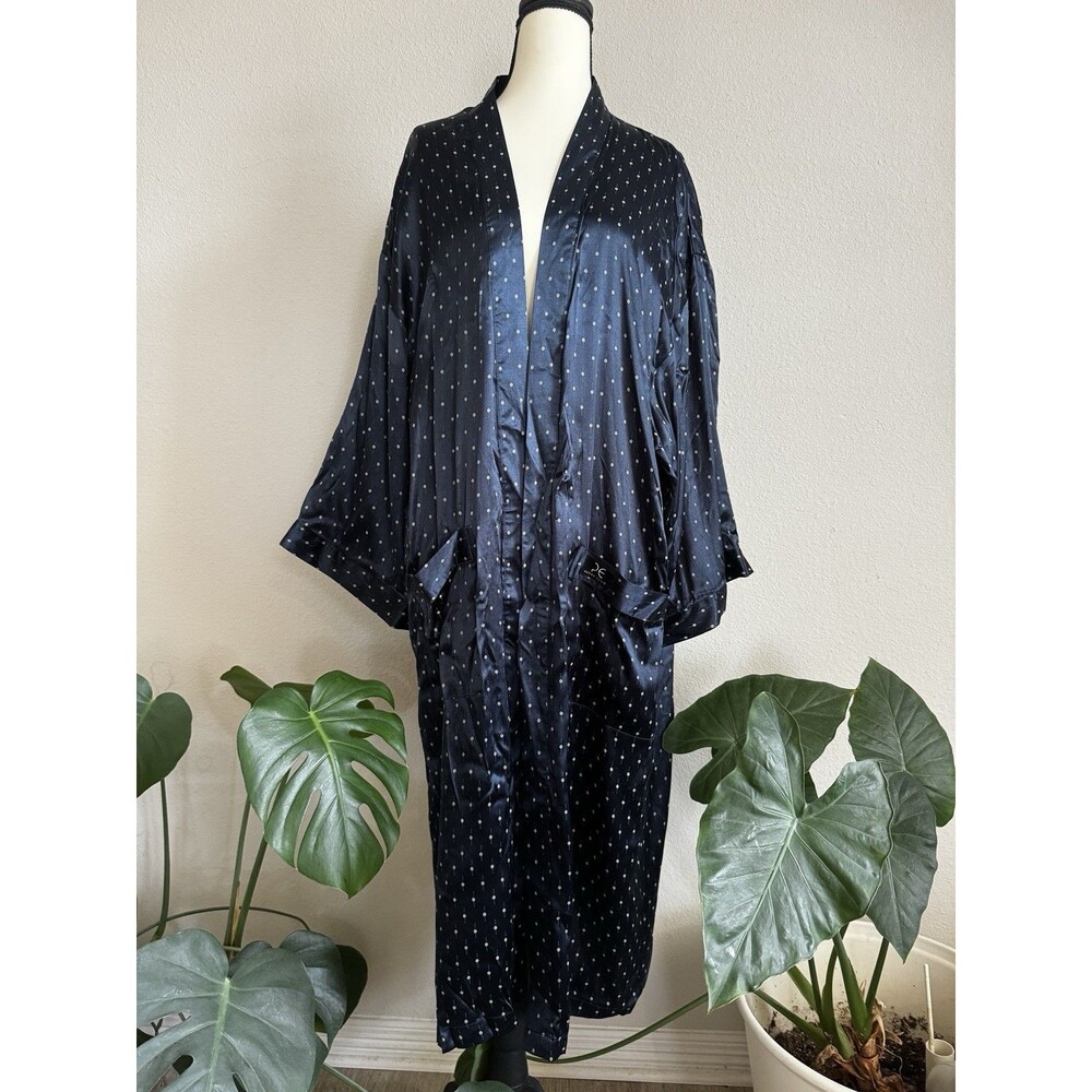 Perry Ellis Portfolio Silk Bamboo Robe Kimono Black Luxe Loungewear OS Mini